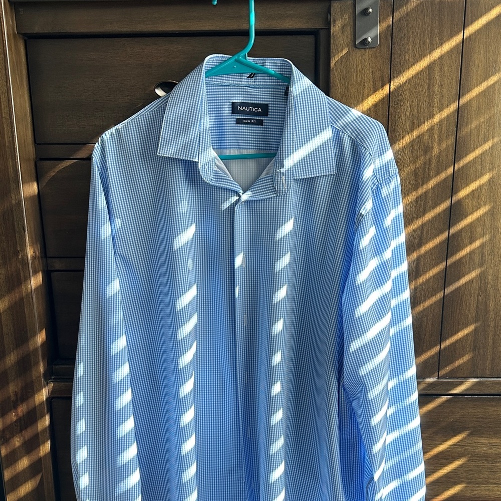 Nautica Men's Light Blue Gingham Dress Shirt